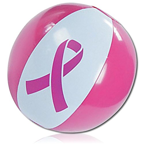 ULTRA Durable & Custom {10â€ Inch} 12 Bulk Pack of Small-Size Inflatable Beach Balls for Summer Fun, Made of Lightweight FLEX-Resin Plastic w/ Love Girly Ribbon Breast Cancer Awareness {Pink & White}