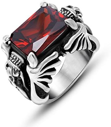 Jewerly Home Vintage Men Punk Dragons Shape with Red Zircon Stainless Steel Ring