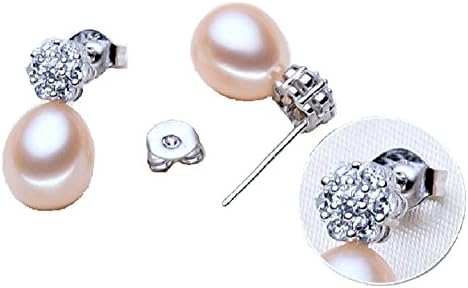 Classic freshwater pearl earrings Pink pearl and rhinestone earrings party gift birthday A00222
