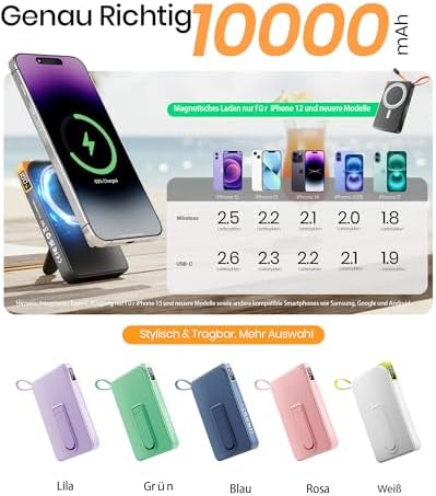für Power Bank MagSafe 10000mAh, Magnetische Powerbank iPhone mit Ständer