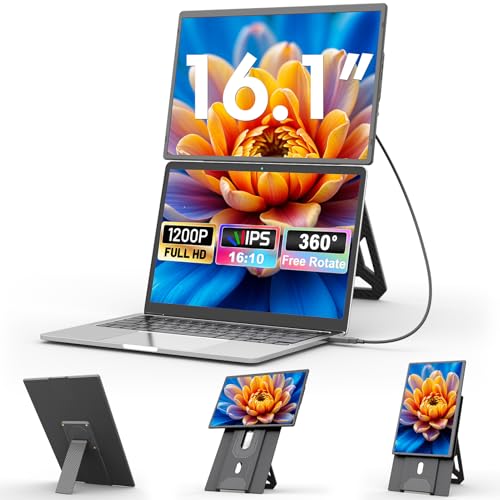 Teamgee Laptop Screen Extender - 16" FHD 1200P IPS Portable Monitor for Laptops Detachable, Dual Monitor Portable Screen for Laptop with USB-C/MINI HDMI Port Plug n Play Windows/Mac/Android