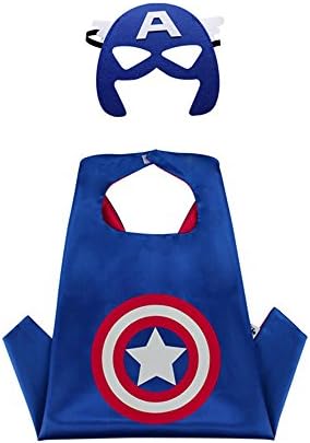 Superhero Cape and Mask Costume Set Boys Girls Birthday Halloween Play Dress Up (Captain America)