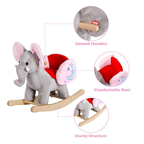 Peach Tree Rocking Horse Elephant Plush Rocker Horse Kids Ride On Toy Child Rocking Animal - Thumbnail 3