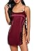 Avidlove Women Satin Dress Lace Sleepwear Side Open Lace Babydoll Wine Red S