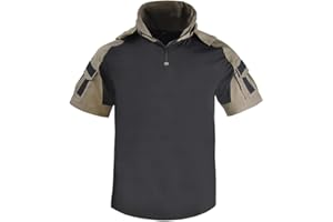 HAN·WILD Men's Combat Shirts Tactical Short Sleeve Shirt Cargo Military Airsoft T-Shirt with Hood Outdoor