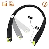 Toughsty Retractable Wireless Stereo Bluetooth Neckband Earbuds for Running Sports MP3 Music Player Earphone with FM Radio and Mic (MT-HSET011)