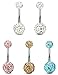 FIBO STEEL 5 Pcs 14G Stainless Steel Belly Button Rings Navel Barbell Body Jewelry Piercing
