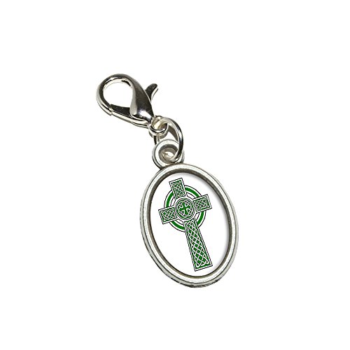 Graphics and More Celtic Christian Cross Irish Ireland Scotland Scottish Antiqued Bracelet Pendant Zipper Pull Oval Charm with Lobster Clasp