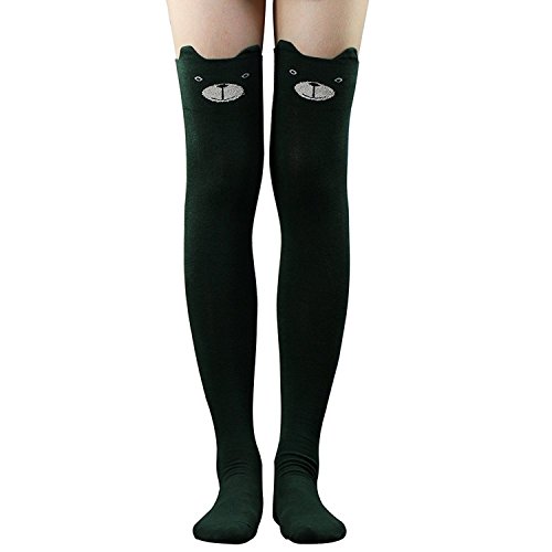 BUYEONLINE Womens Over Knee High Socks, Cute 3D Cartoon Animal Pattern Thigh Stockings
