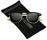 Polarized Classic Semi Rimless Sunglasses with Bamboo Wood Temples (49mm lens)