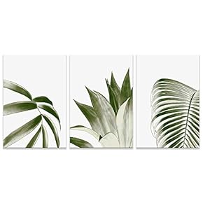 Wide Green Leaves Painting Artwork for Home Framed...