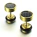 KONOV Mens Stainless Steel Carbon Fiber Stud Earrings, 8mm, Black Gold