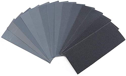 DollaTek Silicon Carbide Sanding Assorted Grit Sandpaper for Wood Furniture Finishing, Metal Sanding and Automotive Polishing, Dry or Wet Sanding, 9 x 3.6 Inch - 42 Sheets
