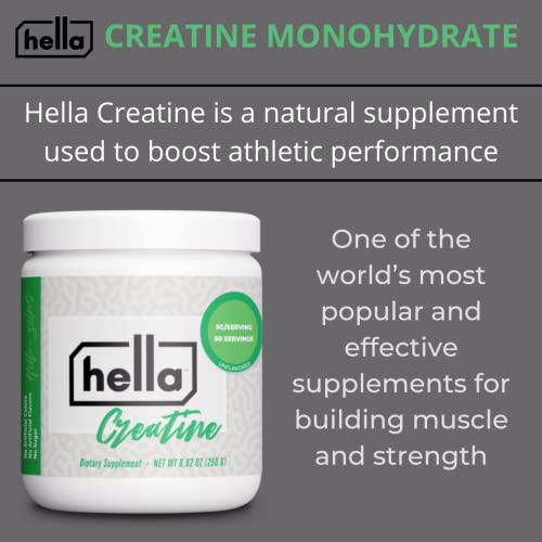 Hella Creatine Monohydrate Powder (Micronized) Supplement Unflavored 250G 50 Servings