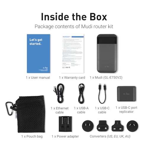 GL.iNet GL-E750V2 (MUDI) 4G LTE Portable Wi-Fi Hotspot for Travel | Mobile Hotspot Device, OpenWrt, OpenVPN, WireGuard, 7000mAh, Global Version