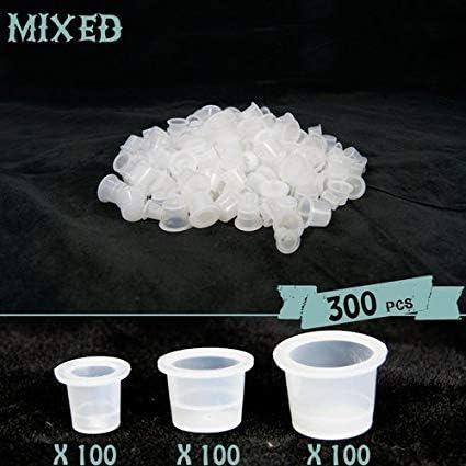 Tattoo Ink Caps Cups 300 pcs, Mixed Sizes #9 Small #13 Medium #16 Large