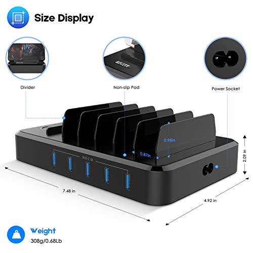 Cell Phone Charging Station Dock for Multiple Devices, 40W/8A, 5Port