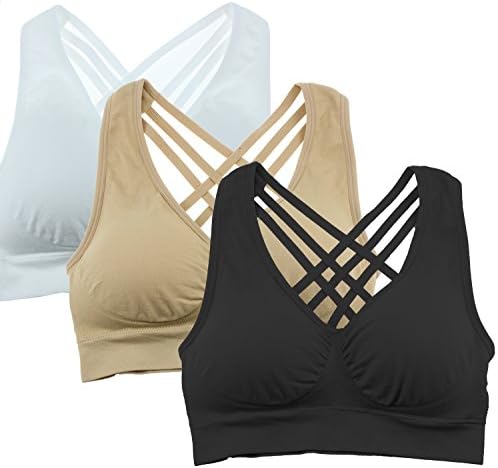 KINYAOYAO Women's Plus Size Ultimate Comfy Medium Support Sport Bra 3 Pack,Black,White,Beige,3X-Large