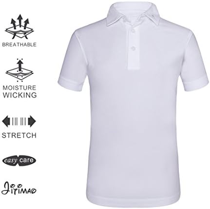 JITIMAO Boys Golf Dri Fit Polo Shirt For Age 5-15, Breathable Performance Short Sleeves T-Shirt Slim Fit,White,Large/9-13