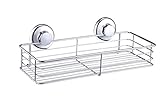 HASKO accessories - Powerful Vacuum Suction Cup Shower Caddy - Basket for Shampoo, Conditioner, Soap - Rustproof Stainless Steel (Chrome)