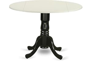 East West Furniture DLT-LBK-TP Dublin Kitchen Table - a Round Dining Table Top with Dropleaf & Pedestal Base, 42x42 Inch, Linen White & Black