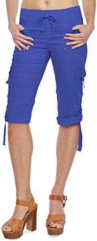 (27206R) Helium London Womens Stretch Poplin Cargo Capri With Drawstring Waist in Royal Size: 3X