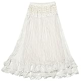 DEHANG Womens Boho Lace Gauze Double Layer Elastic Waist Long Maxi Skirt