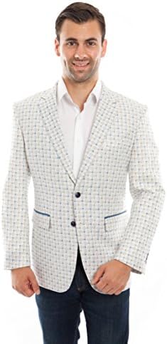 Tazio Mens Blazers Sports Jacket with Elbow Patch (42R, White Blue-01)