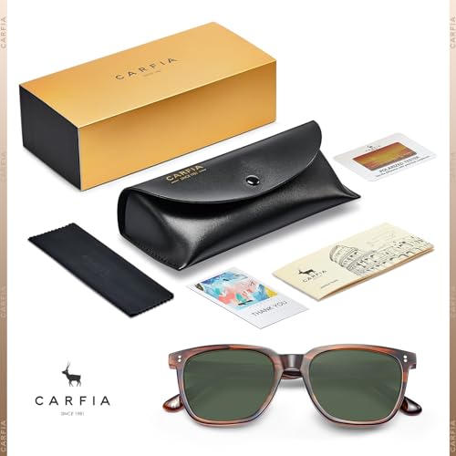 CARFIA Polarisierte Herren Sonnenbrille mit Rechteckig Acetatrahmen, 100% UV-Schutz Sportliche Sonnenbrille