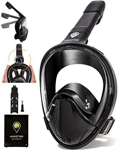 AugustTrek ONE80 GoPro Compatible Snorkel Mask - Full Face Design, Upgraded Scuba Mask w/Foldable Tube and Wide 180° Lens, Largest in Market. Breathe Comfortably w/Enhanced Easy Breathing Technology.