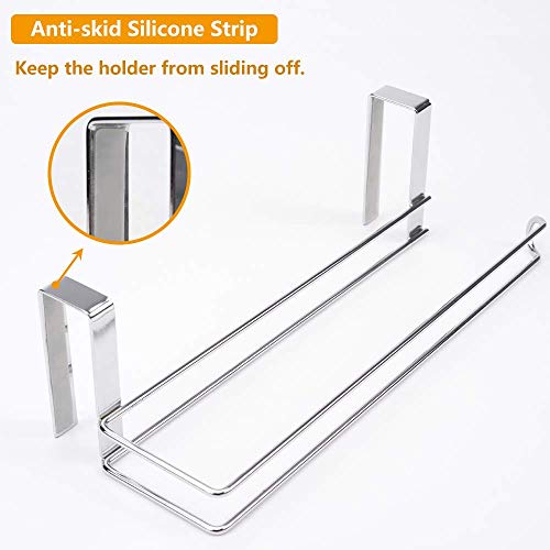 Paper Towel Holder, Besego Large Size Hanging Paper Towel Holder Under Cabinet, Humanized Design Stainless Steel Roll Paper Towel Rack Hanger Over the Door Kitchen With 6 Anti-skid Silicone Strips