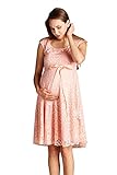 LaClef Maternity Floral Lace Baby Shower Party Cocktail Dress with Satin Waist (Small, Peach)