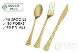 Gold Plastic Silverware Set | Assorted Solid Plastic Cutlery Disposable Flatware | Perfect for Weddings, Dining and Parties | Includes 80 Forks, 40 Spoons & 40 Knives | 160 Count