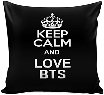 Keep Calm and I Love BTS - Decorative Throw Pillow Case Cushion Cover 16 X 16 Inch (Black)