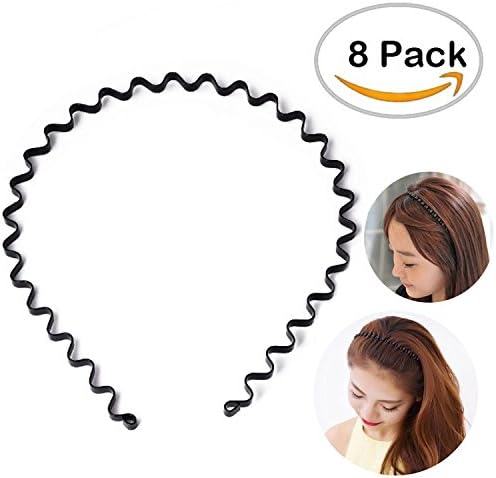Metal Hair Band, Timistar 8 pcs Unisex Black Spring Wavy Metal Hair Hoop Band Men Women Sports Headband Headwear Accessories