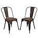 Purenity Metal Stack-Able Industrial Chic Dining Bistro Cafe Side Chairs, Outdoor and Indoor, Wood Seat, Set of 4