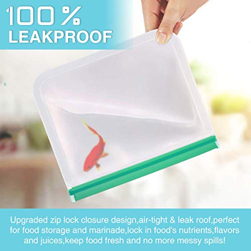 Reusable Food Storage Bags, 10 Pack Leakproof Freezer Bag, reusable sandwich/snack bags-Silicone/Ziplock/Storage For Vegetable, Liquid, Snack, Meat, Lunch, Fruit EXTRA THICK Home Organization Travel