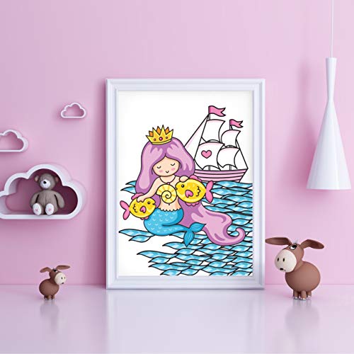 Mermaid Wall Decor, Glow in The Dark 4 Posters for Girls Bedroom,Glowing Pictures, Birthday Gift for for Little Kids Nursery, Toddlers, Room Decoration.