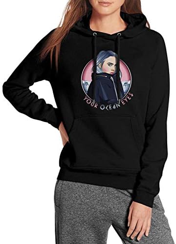 Womens Fleece Warm Long Sleeve Billie-Eilish Sweatshirt Kangaroo Pocket Sweatshirt