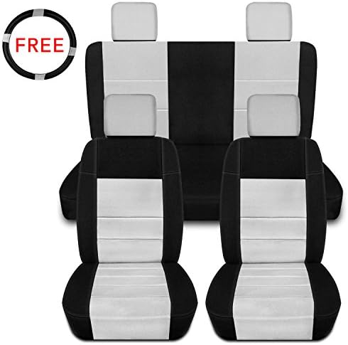 MODOKIT Full Set Seat Covers for Jeep Wrangler Unlimited JK 4WD/2WD (2008-2010) with 1 Pc Car Steering Wheel Cover