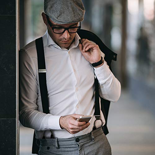 Fashion Accessories Leather Tuxedo Suspenders for Men: Button End Pant Braces Clothes Accessory with Elastic, Y Back Design - (Black)