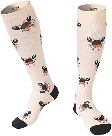 Compression Socks for Women &amp; Men by Faladi-BEST design ideal for Everyday Use,Nurses,Shin Splints, Maternity, Travel&amp;Running (1 pair) (L/XL, Skin White-Crab)
