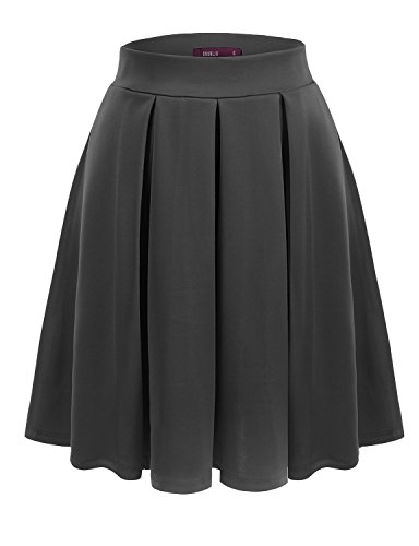 Doublju Elastic Waist Flare Pleated Skater Midi Skirt For Women With Plus size DARKGRAY 5XL