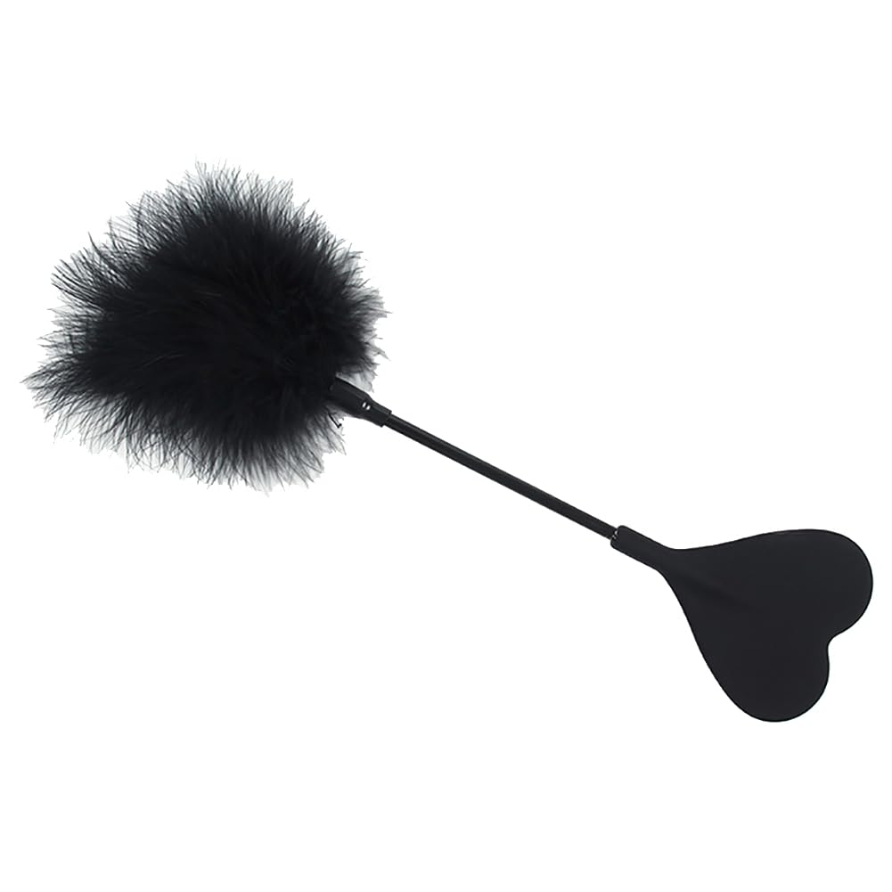 JIHUOO Horse Riding Crop Whip Feather Cleaning Duster Feather Teaser Wand Slapper Paddle Equestrian Crops Couples Games for Adults Black