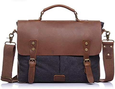 JSBKY Messenger Satchel Bag Briefcase For Men And Women,Vintage Laptop Canvas Leather (deep grey)