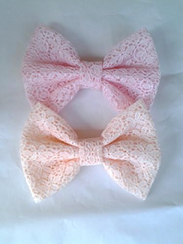 SET OF 2- SOFT PEACH LACE AND SOFT PINK LACE SMALL BOW HAIR CLIPS