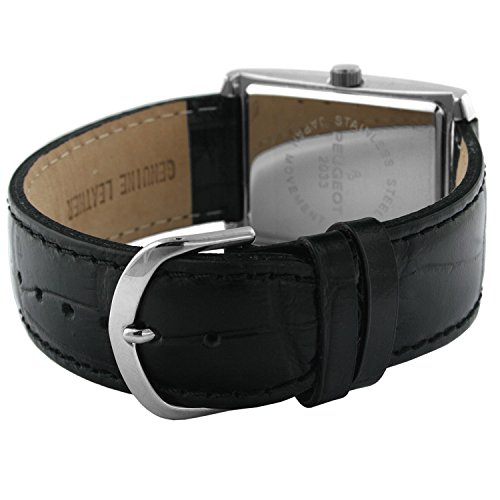 Peugeot Men's 2033SL Silver-Tone Black Leather Strap and Silver Dial Watch