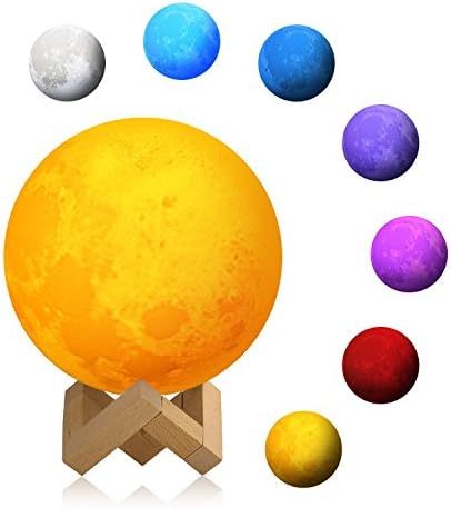 3D Printing Moon Lamp,YAOXI Lunar Luna Moonlight 3 Tone 7 Colors Touch Control Brightness Night Light with Lamp Holder for Home Decoration &amp; Christmas Gifts (7 inch/18 CM)