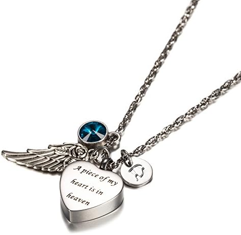A piece of my heart in heaven Cremation Jewelry Initial Necklace Keepsake Memorial Urn Necklace with Birthstone crystal by AMIST March D