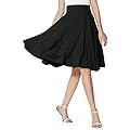 NREALY New Women's Solid Flared Retro Casual Knee Length Pleated Midi Office Work Skirt